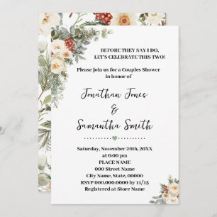 White Winter Flowers Couples Wedding Shower Invitation