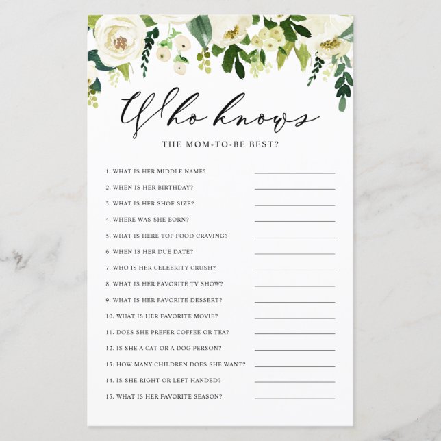 White Winter Flowers Who Knows the Mom Best Game (Front)