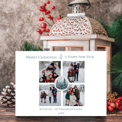 White Winter Forest Floral Photo Collage Holiday Card