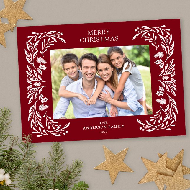 White Winter Greenery Photo Christmas Holiday Card (Creator Uploaded)