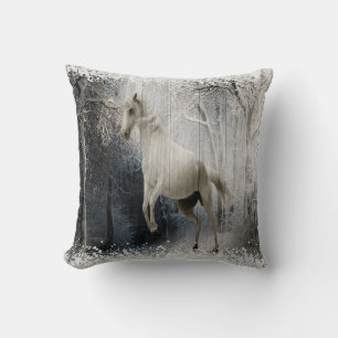 White Winter Horse In Mountain Forest Throw Pillow