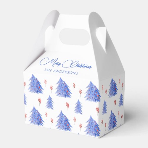 White Winter Ice Blue Trees Holly Berry Christmas Favor Boxes