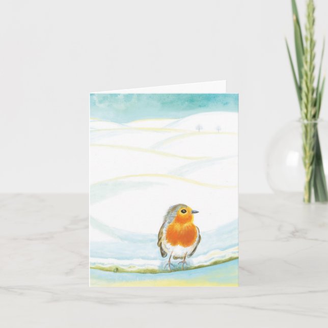 White Winter Landscape Illustration With Robin  Card (Front)