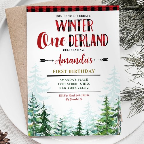 White Winter Onederland Lumberjack 1st Birthday Invitation
