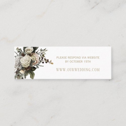 White winter peonies chic wedding website RSVP Mini Business Card