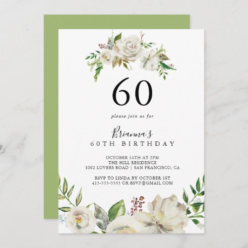White Winter Peony Floral 60th Birthday Party Invitation