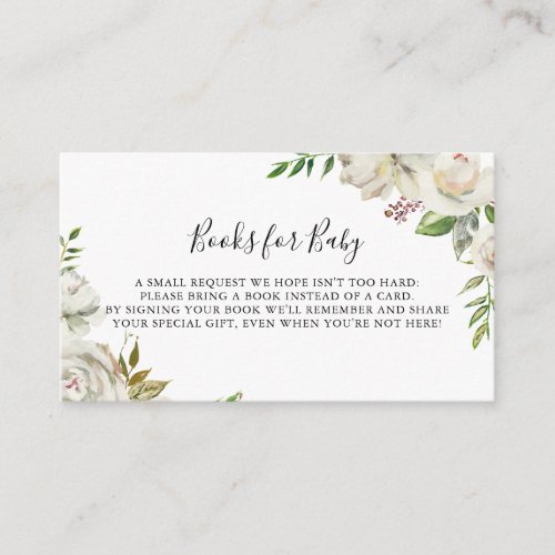 White Winter Peony Floral Baby Shower Book Request Enclosure Card