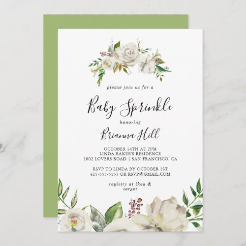 White Winter Peony Floral Baby Sprinkle Invitation