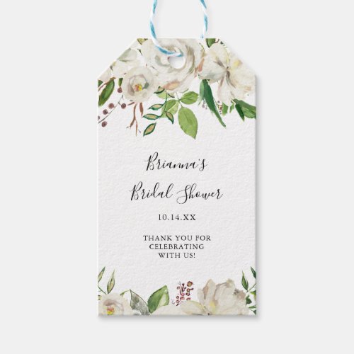 White Winter Peony Floral Bridal Shower Gift Tags
