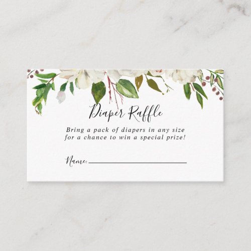 White Winter Peony Floral Diaper Raffle Ticket Enclosure Card