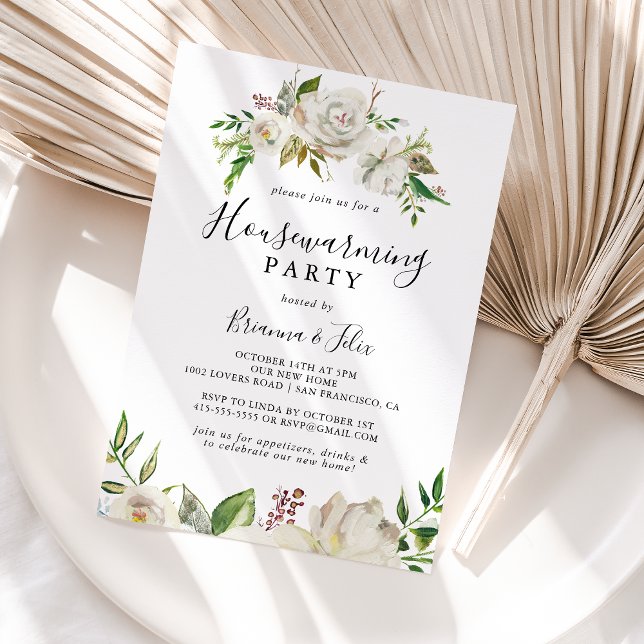 White Winter Peony Floral Housewarming Party Invitation (Creator Uploaded)