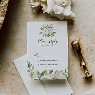 White Winter Peony Floral RSVP Card