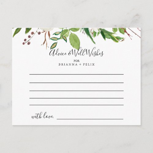 White Winter Peony Floral Wedding Advice Card