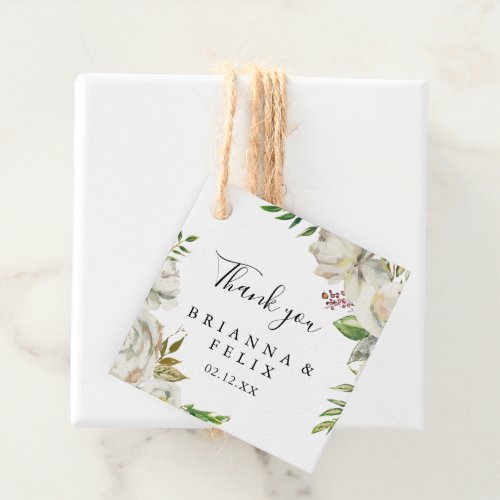 White Winter Peony Floral Wedding Favor Tags