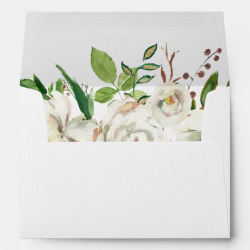 White Winter Peony Floral Wedding Invitation Envelope