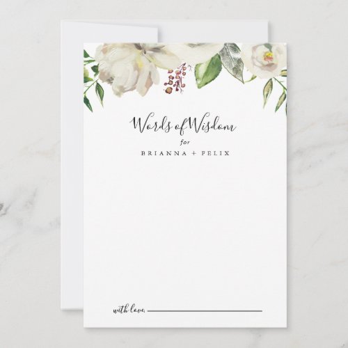 White Winter Peony Floral Wedding Words of Wisdom Advice Card