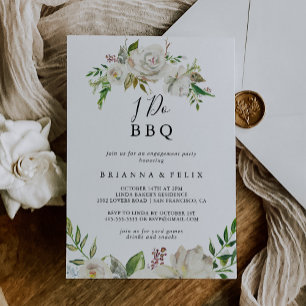 White Winter Peony I Do BBQ Engagement Party Invitation