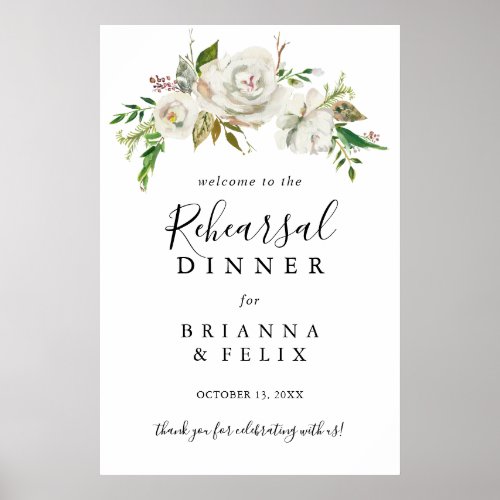White Winter Peony Rehearsal Dinner Welcome Sign