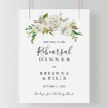 White Winter Peony Rehearsal Dinner Welcome Sign<br><div class="desc">This white winter peony rehearsal dinner welcome sign is perfect for a modern wedding rehearsal. The design features beautiful hand-drawn white peonies bunched into neat bouquets with burgundy buds and green leaves.</div>