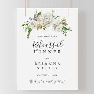 White Winter Peony Rehearsal Dinner Welcome Sign