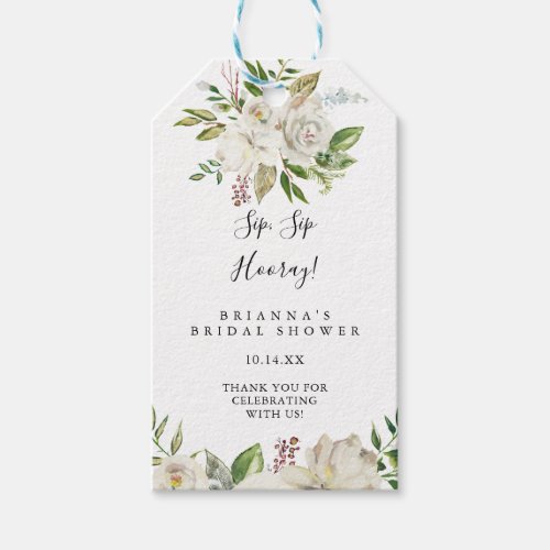White Winter Peony Sip Sip Hooray Bridal Shower Gift Tags
