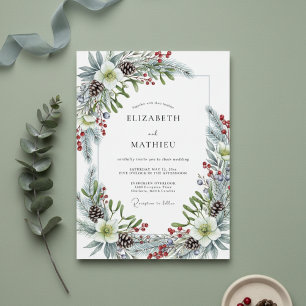 White Winter Pine Flourish Wedding Invitation