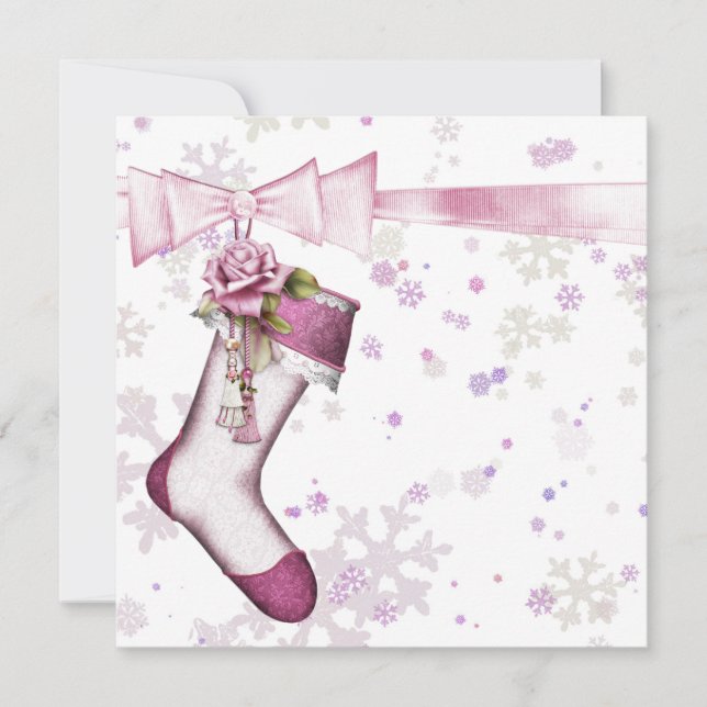 White Winter Pink Snowflake Baby Shower Invitation (Front)