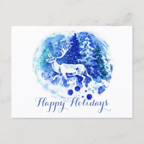 White Winter Reindeer Stag Holiday Postcard
