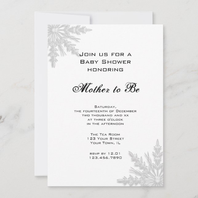 White Winter Snowflake Baby Shower Invitation (Front)
