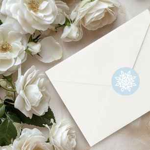 White Winter Snowflake Blue Classic Round Sticker
