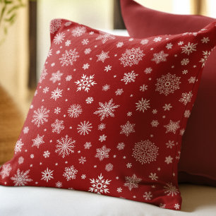 White Winter Snowflake Bright Red Throw Pillow
