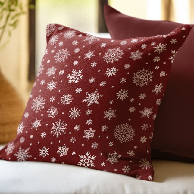 White Winter Snowflake Crimson Red Throw Pillow (Creator Uploaded)