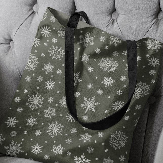 White Winter Snowflake Dark Pine Green Tote Bag (Creator Uploaded)