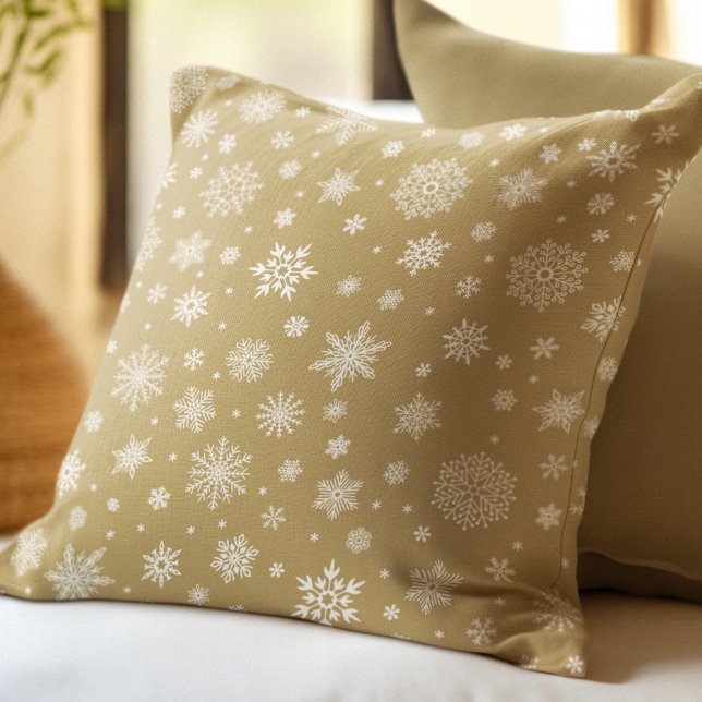 White Winter Snowflake Gold Throw Pillow (Creator Uploaded)