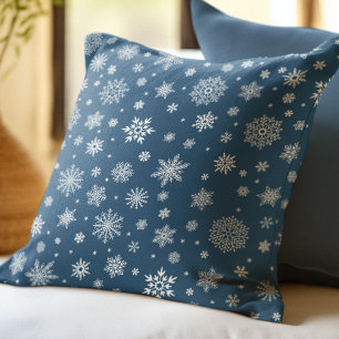 White Winter Snowflake Navy Blue Throw Pillow