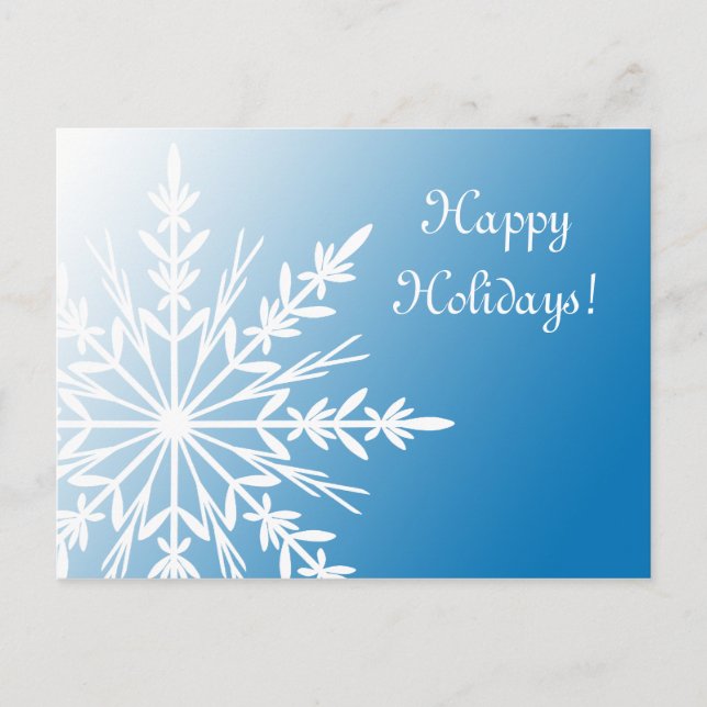 White Winter Snowflake on Blue Happy Holidays Holiday Postcard (Front)