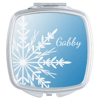 White Winter Snowflake on Blue Makeup Mirror