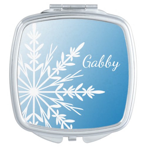White Winter Snowflake on Blue Makeup Mirror