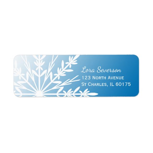 White Winter Snowflake on Blue Return Address Label