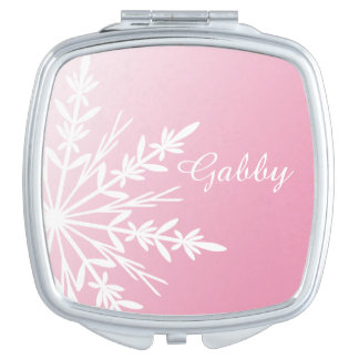White Winter Snowflake on Pink Compact Mirror