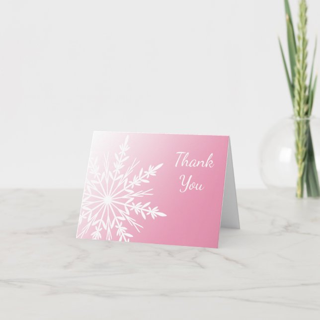 White Winter Snowflake on Pink Thank You (Front)