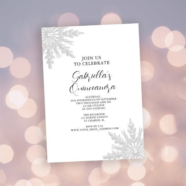 White Winter Snowflake Quinceanera Invitation (Creator Uploaded)