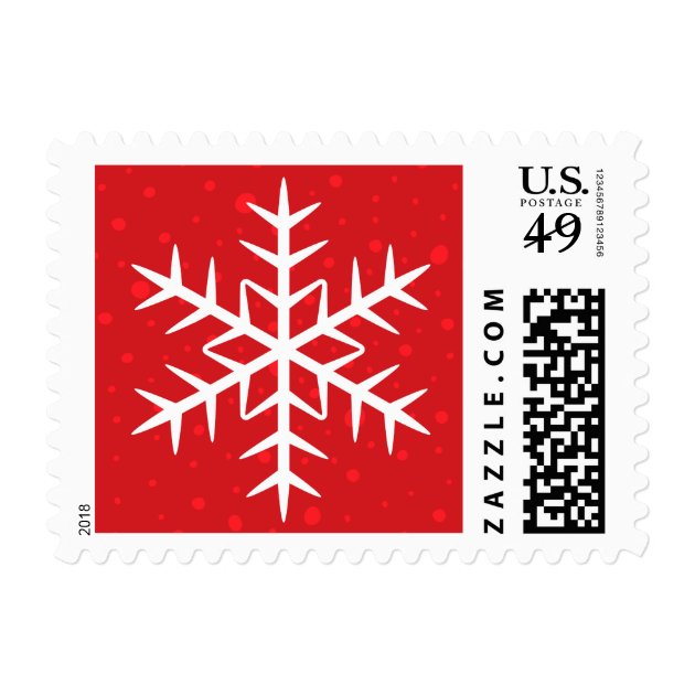 White Winter Snowflake Red Christmas Holiday Postage