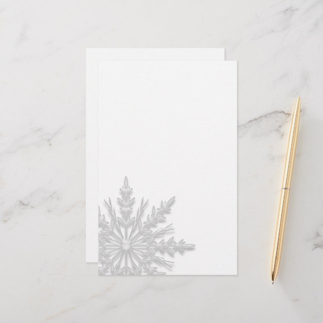 White Winter Snowflake Stationery (Front/Back In Situ)