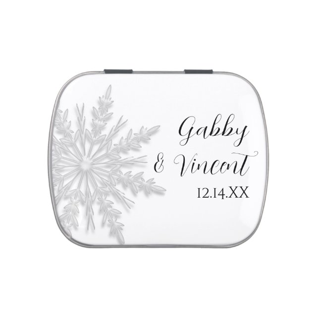 White Winter Snowflake Wedding Favor Candy Tin (Top)