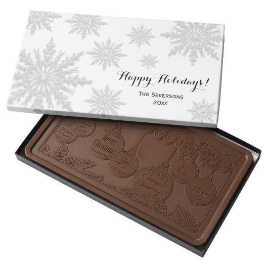 White Winter Snowflakes Happy Holidays Milk Chocolate Bar (Opened)