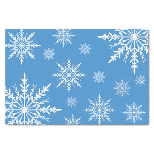 White Winter Snowflakes on Blue Tissue Paper