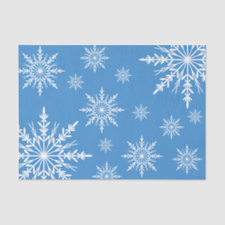 White Winter Snowflakes on Blue Tissue Paper