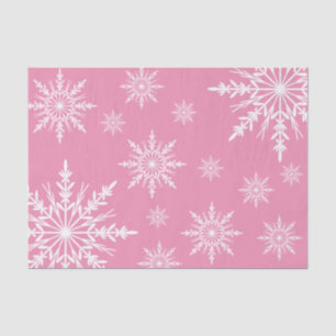 White Winter Snowflakes on Pink Tissue Paper