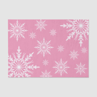 White Winter Snowflakes on Pink Tissue Paper